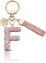 MORSUNBELA Pink Keychain Key Ring Glitter Keychains Crystal Letter Key Chain Keychain Initial F Glitter Keyring for Girls Women