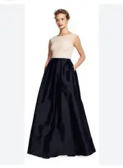 Adrianna Papell Dress 2 black Beige maxi long dress gown pearl AP1E200504 NWT