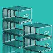 Large 5 Pack Shoe Storage Box, Upgraded Clear Plastic Stackable Shoe Organizer for Closet, Sneaker Containers Bins, Space Saving Foldable Shoe Rack for Closet