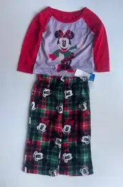NWT Disney Christmas Plaid Minnie Mouse Pajamas 2T Sleepwear 2pc PJ Fleece Pants