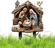 Outdoor Nativity Scene, Outdoor Nativity Scene, 2D Acrylic Nativity Scene Decoration, Unique Garden Statue Pole, Patio Landscape, Farm Animal Garden Inserts, Holy Nativity Garden Sign for Outdoor Use