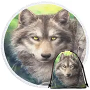 Wild Animals Art Grey Wolf Forest Watch Round Beach Towel