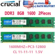 CRUCIAL DDR3 1600MHz 2X8GB 16GB PC3-12800 Desktop Memory RAM 240pin DIMM 1.5V