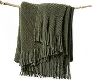 lifein Fall Throw Blanket for Couch-Soft Green Boho Bed Throw Blankets,Cozy Knitted Chenille Throw,Farmhouse Lightweight Blanket&Throw for Autumn,Woman,Man,Chair,Sofa,Home Decor(Olive Green,50 * 60")