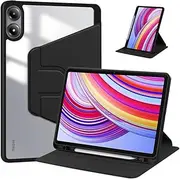 [Jarttarn] Case Compatible with Xiaomi Redmi Pad Pro 12.1 inch 2024 Released, PU Leather Case Protective Cover with Rotating Stand/Pen Slot/Anti-Scratch for Xiaomi Redmi Pad Pro (Black)