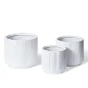 3pc E Style Tarian Fibrestone Planters Set Home/Garden Decor 34/41/49cm White