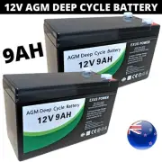 2 X 12V 9AH AGM SLA Battery Deep Cycle Fridge Solar Power Same Size as 7Ah 7.2Ah