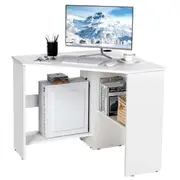 Costway Corner Desk Triangle Computer Writing Table Home Office Desk Storage Shelf Work Study Workstation White