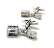 Microphone Cufflinks Silver 3D Design Studio Mic Podcast Recording Studio Radio