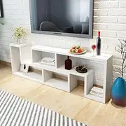 TV Unit 120cm Length Entertainment Unit TV Cabinet Double L-Shaped Console Table with Shelves, for Living Room Bedroom, White