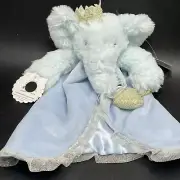 Mudpie Lovey Security Blanket Plush Elephant Blue Gold Crown Heart Satin Velvet