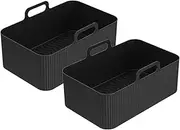 2PCS Silicone Pot for Ninjas Double Air Fryer, Air Fryer Accessories for DZ201, DZ401, Reusable Silicone Air Fryer Liner, Air Fryer Baking Tray BPA Free for Air Fryer, Oven, and Microwave Black