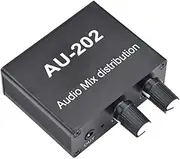 Lyaciomn AU-202 2 Input 2 Output Stereo Mixer Audio Distributor for Headphone External Power AMP Volume Alone Control