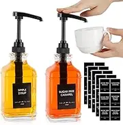 STARSIDE 16 oz Coffee Syrup Dispenser,2 pcs Clear Glass Syrup Bottle with 1/4oz Capacity Pump,Syrup Dispenser for Coffee Bar with Plastic Pump and Syrup Labels