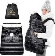 Orzbow Winter Baby Carrier Cover with Detachable Hood, Waterproof & Windproof, Universal for Baby Carriers and Baby Waist Stool, Baby Bunting Bag for Car Seats and Strollers with Storage Bag, Black