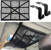 Car Ceiling Cargo Net Pocket Space Saving Auto Roof Cargo Storage Net with 2 Hooks Large Capacity Car Roof Organizer Adjustable Double Layer Mesh 35.43×25.59inch for Most Cars