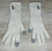 Polo Ralph Lauren Classic Knit Gloves Ivory TOUCH COMPATIBLE Rollover Pony Logo