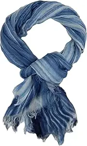 [Ella Jonte] Men's Striped Tie Dye Style Scarf Blue or Grey White Scarf for Spring Summer Autumn