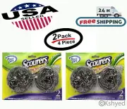 Jumbo 4 PCS (2 Pack) Stainless Steel Sponges Scrubbing Scourer Pad For Kitchen