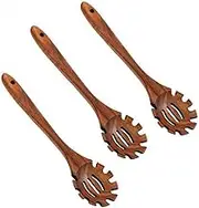 3 Pack Spaghetti Spoon, Wooden Pasta Spoon, 12.6 Inch Pasta Spoon with Teeth, Wood Pasta Strainer Spaghetti Fork, Noodle Spoon, Long Hand Pasta Serving Utensils