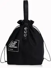 Modixun Canvas Insulated Lunch Bag with Drawstring Closure, Wide-Open Foldable and Lightweight Lunch Tote Bag, Cooler Tote Bag for Work Office School Picnic, Black