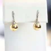 David Yurman Solari Dome Hoop Drop Earrings 9mm 18k Bonded Gold Silver