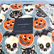 Cynthia Rowley Halloween Throw Blanket Retro Bats Cats JOL Skulls Thick Plush