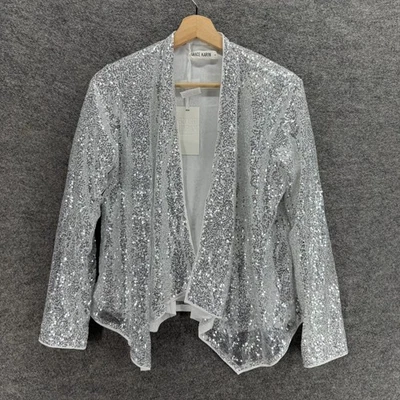 New Grace Karin Blazer Women S Small Gray Sequin Open Front Long Sleeve Lined