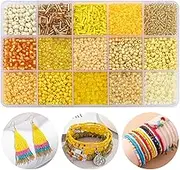 GorgGorho 15 Color 4mm Small Assorted Glass Seed Beads,3mm Bugle Beads Friendship Bracelet Kit,2mm Tiny Tube Beads for Jewelry Making(Yellow Bead)