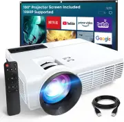 ALVAR 1080P Supported Bluetooth Projector w/ 100'' Screen, 9000 Lux Portable Out