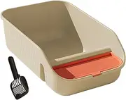 kowaku Cat Litter Box for Indoor Cats Open Top Litter Pan Large Semi Closed with Rim with Scooper with Frame for Kitten Hamsters, Beige