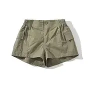 Mid Rise Plain Cargo Shorts Army Green - M