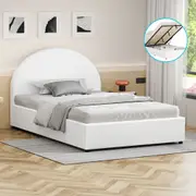 ALFORDSON Bed Frame King Single Gas Lift Base With Storage White Leather HOWELL
