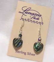 LUNASEA TREASURES ABALONE SHELL HEART BEADED STERLING SILVER EARRINGS PRETTY