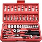 Egofine 46 Pieces 1/4 inch Drive Socket Ratchet Wrench Set, Mechanic Tools with Bit Socket Set Metric and Extension Bar for Auto Repairing and Household, with Storage Case