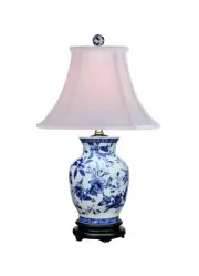 Blue and White Floral Motif Porcelain Vase Table Lamp 20.5"