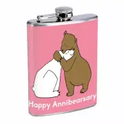 Anniversary Bear Pun Em1 Flask 8oz Stainless Steel Hip Drinking Whiskey
