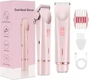 Women's Bikini Trimmers, 2 in 1 Dual Head Electric Razor for Women, Womens Electric Body Hair Shaver for for Face Lip Pubic Underarm Legs, Waterproof Wet & Dry Use (Pink)