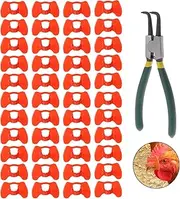 Lainrrew 41 Pcs Pinless Peepers with Pliers Set, Poultry Blinders Chicken Peepers Chicken Spectacles Anti-Pecking Pheasant Eye Glasses (Red)