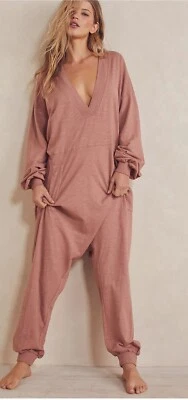 Free People Intimately Just Because One Piece V-Neck Slouchy Jumpsuit Pink Sz M