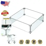Elegant 14" Fire Pit Wind Guard – Tempered Glass Shield with Aluminum Brackets