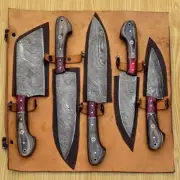 Handmade HAND FORGED DAMASCUS STEEL CHEF KNIFE Set Kitchen Knives W/ Leather Bag