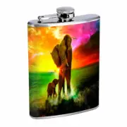 Rainbow Animal Elephant Em1 Flask 8oz Stainless Steel Hip Drinking Whiskey