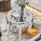 Luxury Modern round Mirrored Accent Side Table with Crystal Diamonds Inlay for B
