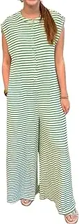[utcoco] Women's Striped Wide Leg Jumpsuits 2025 Summer Sleeveless Romper Flowy Long Pants Comfy Baggy Overalls