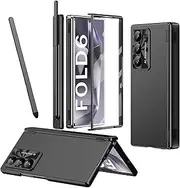 [YQODSZ] for Samsung Galaxy Z Fold 6 Case with S Pen Holder & Slim Stylus, [Two Hinge Cover] Fold6 Slim Case with Screen Protector Scratch-Resistant All-Inclusive Protective Cover for Z Fold 6 Black