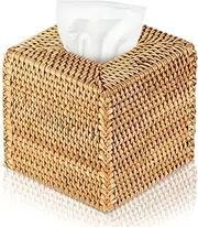 Kigley 1 Pcs Square Rattan Tissue Box Cover Boho Wicker Tissue Cube Box Cover 5.5'' x 5.5'' x 5.5'' Decorative Natural Wicker Hand Woven Napkin Box Holder Bathroom Office Car Accessories (Wood)