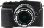 Vintage Genuine Leather Camera Case Handcrafted Half-Wrap Camera Case for Olympus Pen E-P5 M43 (Black)