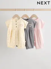 Slogan Mono and Pink Button Through 3 Pack Baby Rompers (AG4747) | $44 - $53