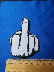 Cloth Badge Biker Iron On/Sew On Patch RUDE FINGER